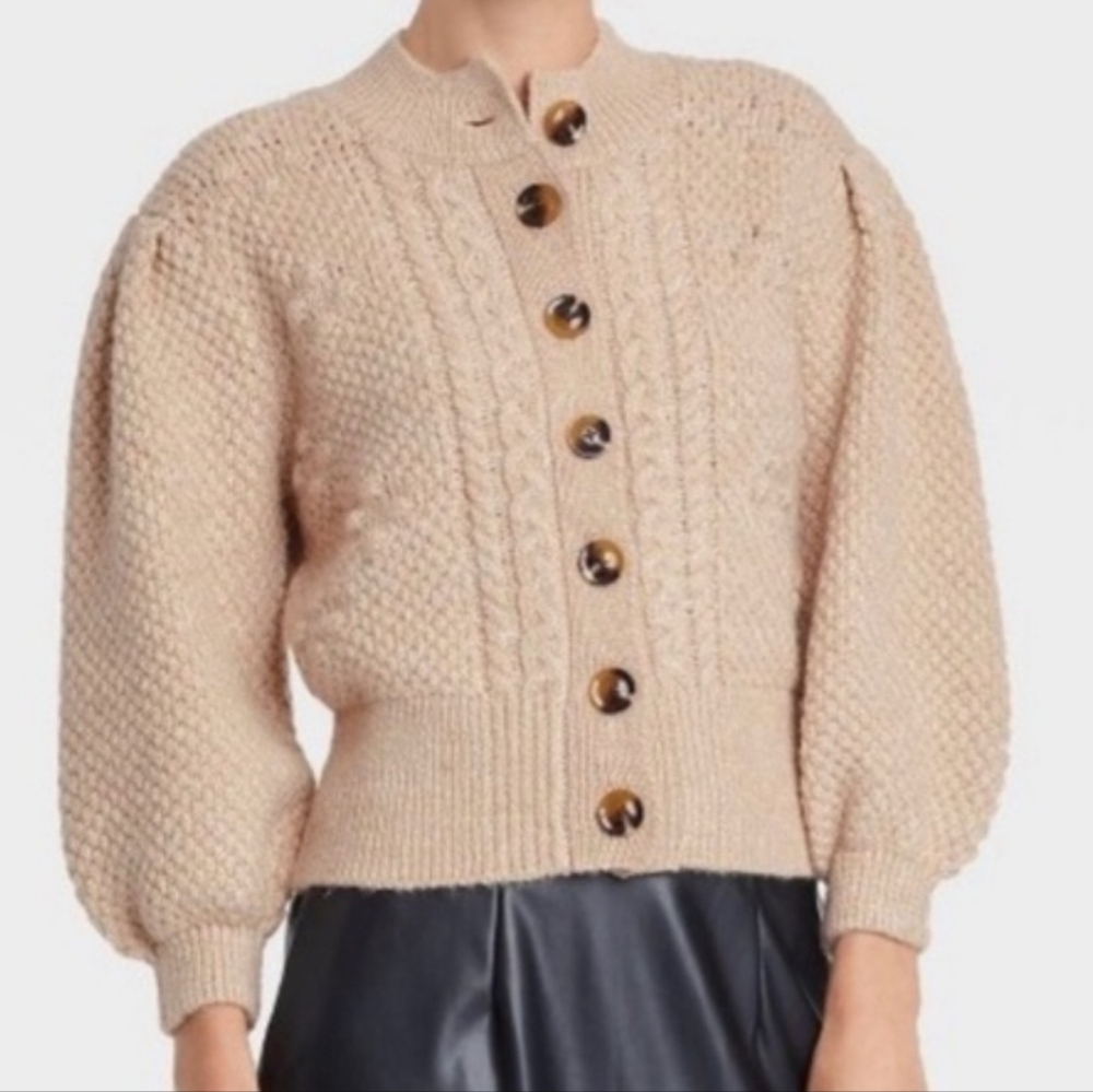 Who What Wear Cable Knit Cardigan in Beige